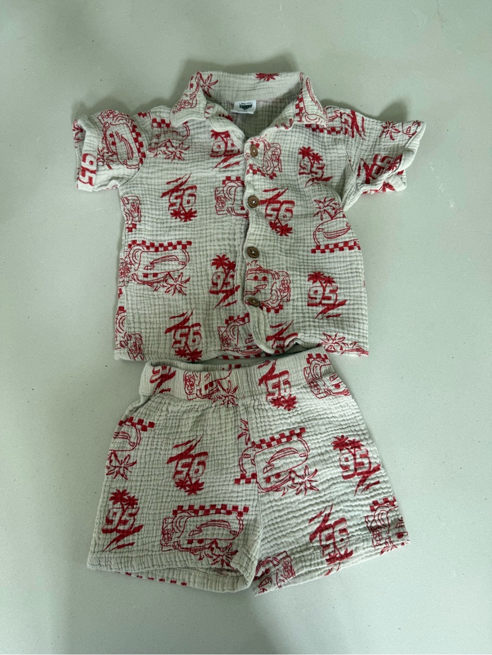 Disney Cream and Red Printed Two-Piece Pajama Set